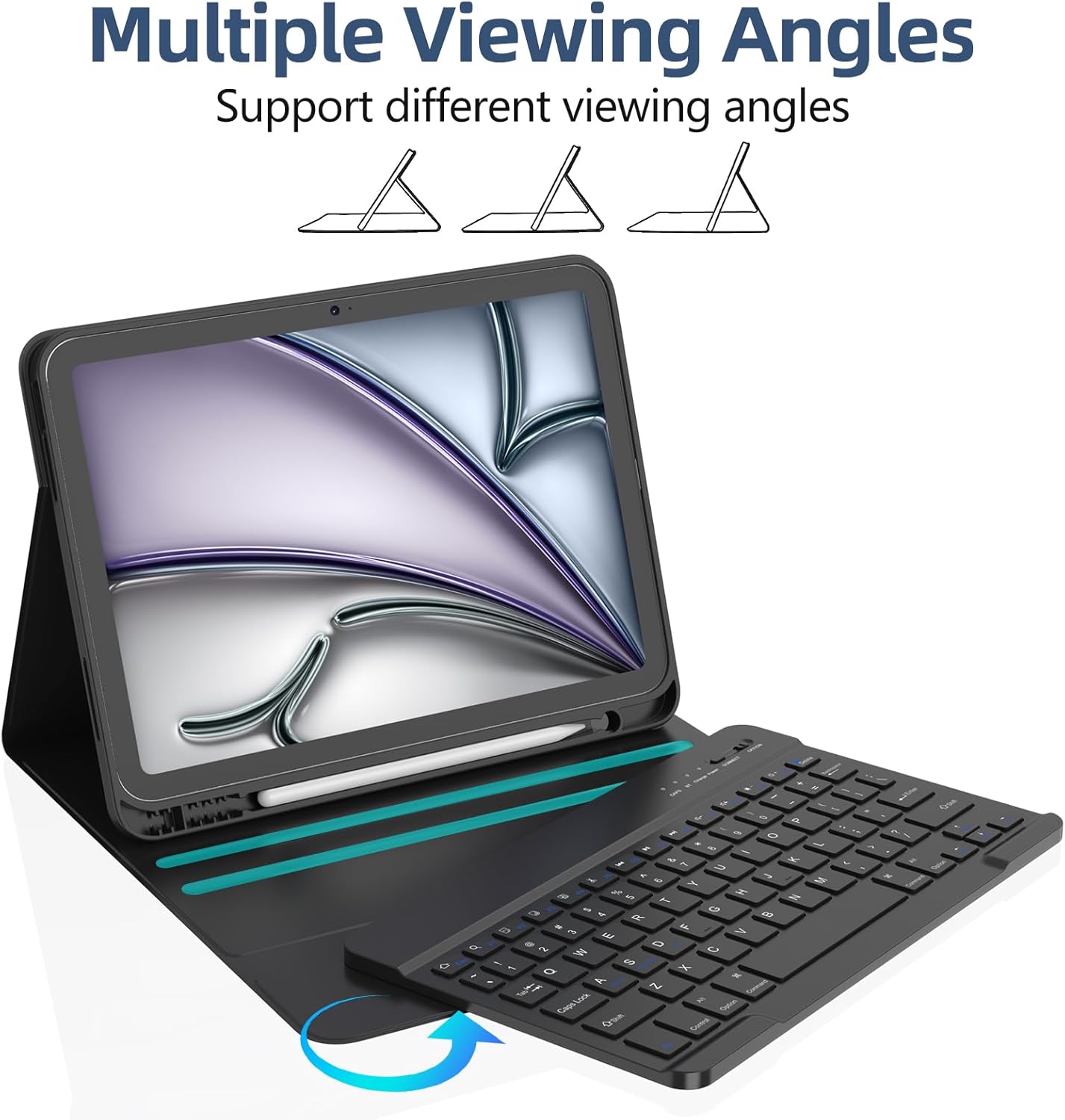 KBCASE for iPad Air 11 inch (M4/M3/M2) 2026/2025/2024 Case with Keyboard, Keyboard Case for iPad Air 5th/4th Gen/for iPad Pro 11 2018, Detachable Wireless Keyboard Case with Pencil Holder(Black)